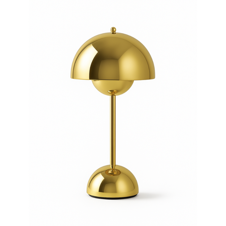 Lampe de chevet LED rechargeable, design scandinave en métal gris, pour une lumière douce.