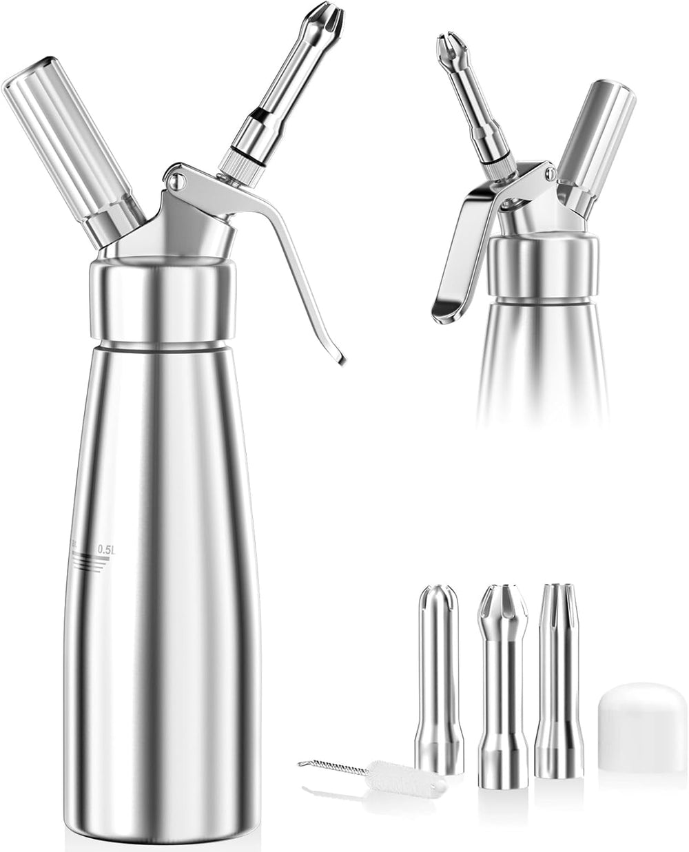 Siphon de cuisine professionnel 500ml en aluminium, parfait pour crème fouettée, mousses et sauces.