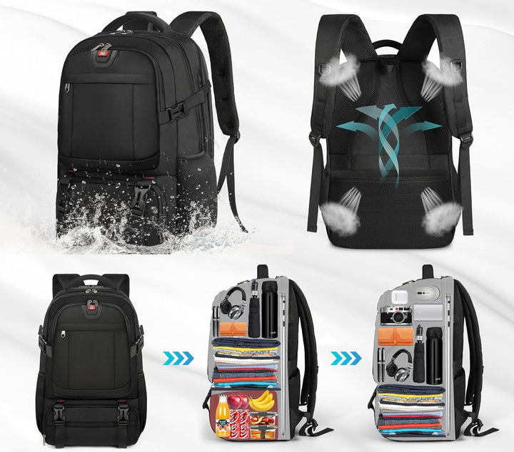 Sac à dos noir polyvalent pour ordinateur portable, avec fonction isotherme et USB. Parfait organisation quotidienne et confort.