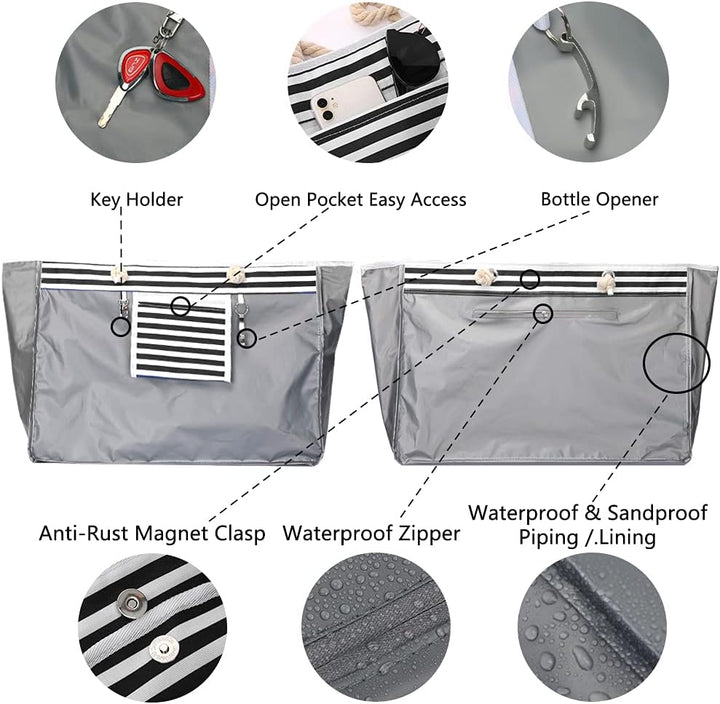 Sac de plage grand format pour voyage, femme, imperméable, avec organisateur, accessoire été.