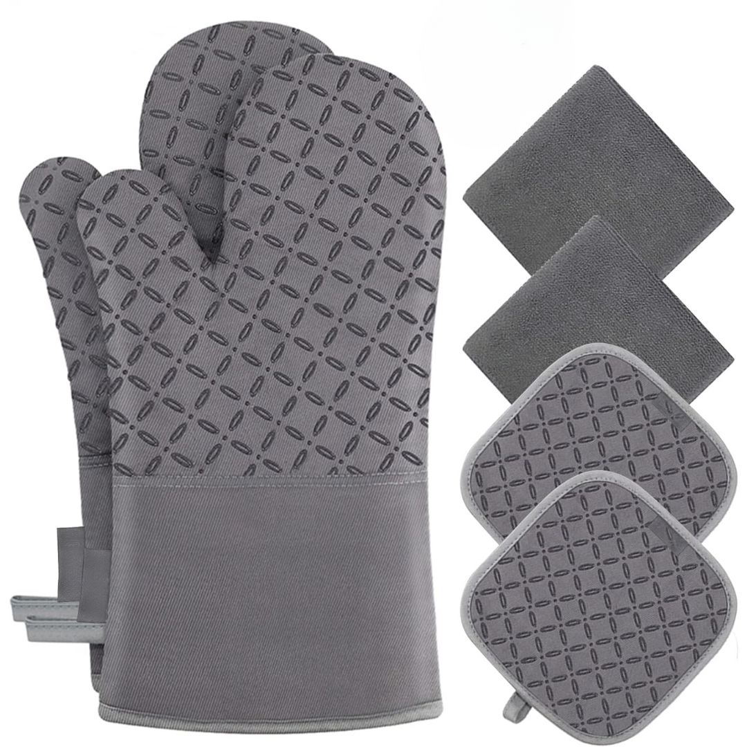 Set de 6 gants de cuisine et maniques en silicone antidérapant, protection chaleur pour four et cuisson.