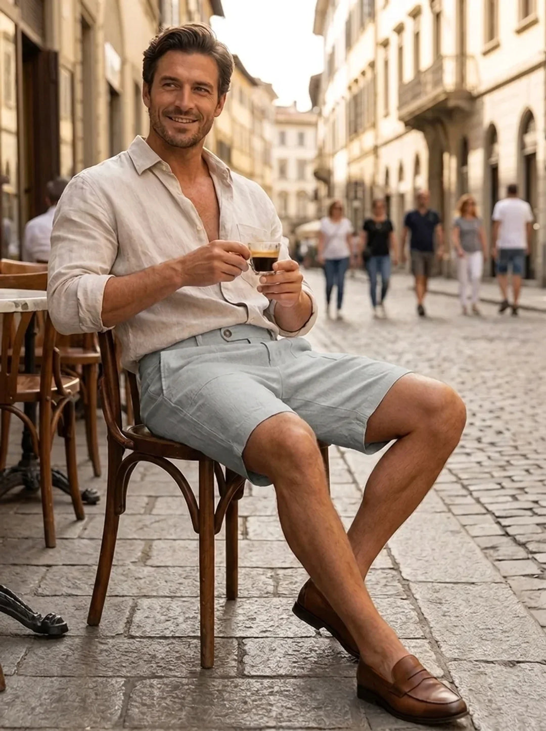 Pantalon court homme, tissu léger, cordon de serrage, style décontracté estival, pour un confort optimal.