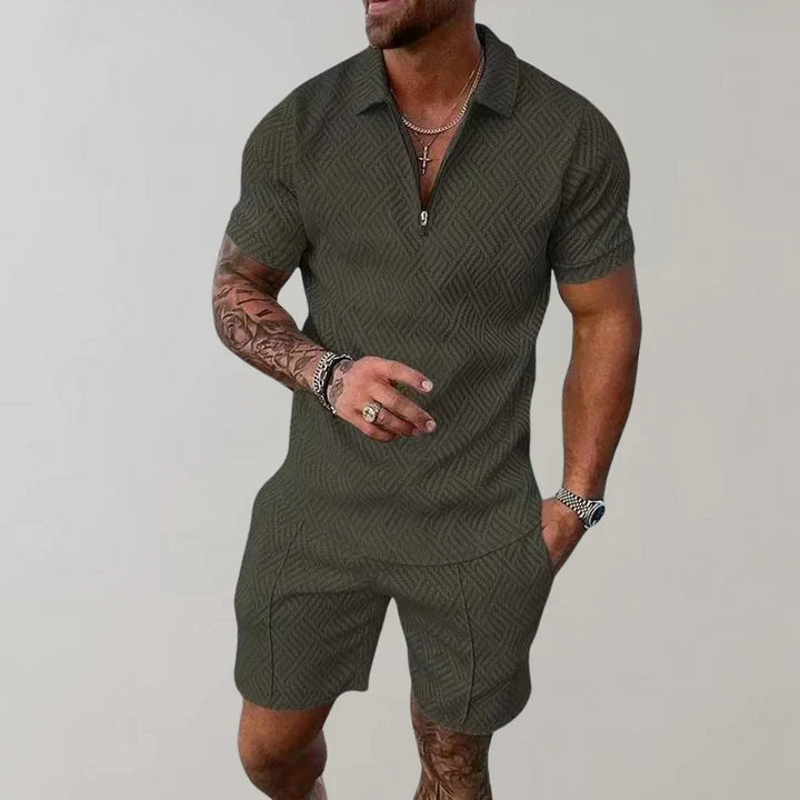 Tissu respirant en coton et lin de l'ensemble homme Oliver. Idéal pour le confort estival et look décontracté.