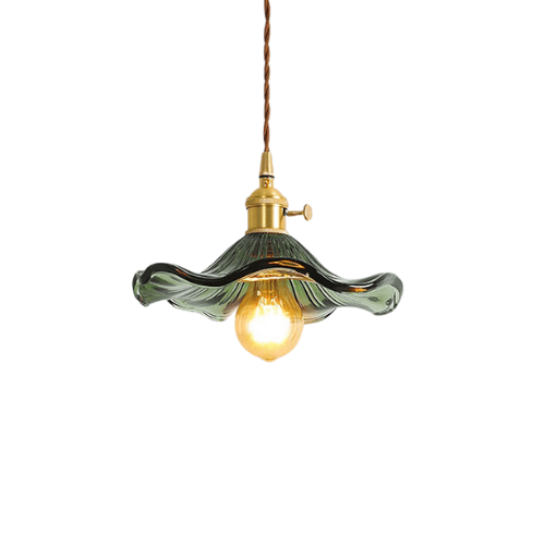 Lampe tropicale chic, suspension en laiton, verre, idéale pour la décoration salon.