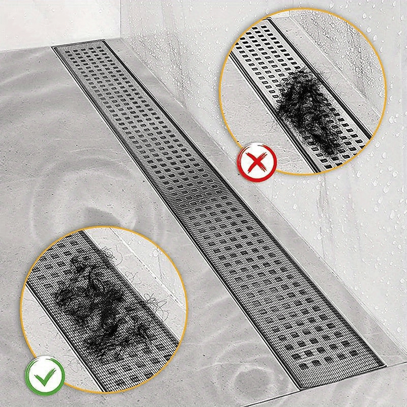 Grille adhésive anti-bouchon pour évacuations, 5m, filtre cheveux et résidus dans douche, baignoire.