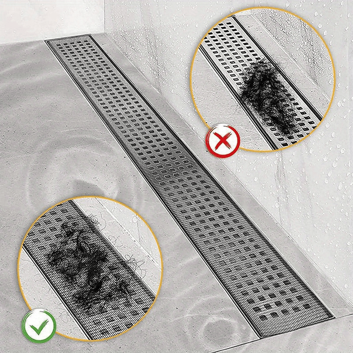 Grille adhésive anti-bouchon pour évacuations, 5m, filtre cheveux et résidus dans douche, baignoire.