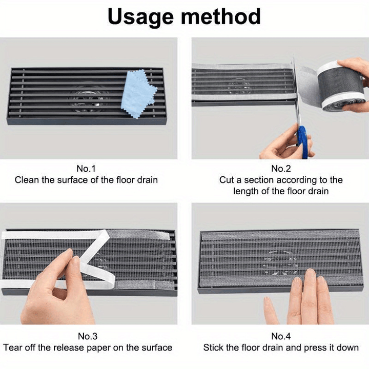 Solution anti-bouchon : grille adhésive de 5m pour protéger les évacuations des cheveux et débris.