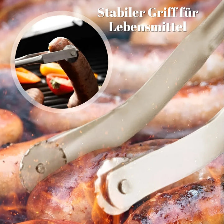 Pinces de cuisine longues pour BBQ, idéales pour retourner viandes et légumes sur la grille avec précision et sécurité.