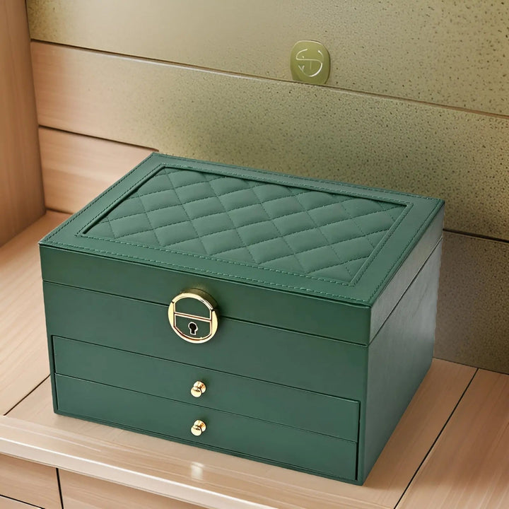 Boîte à bijoux en cuir multi-niveaux pour femme, organisateur élégant et fonctionnel de tous vos bijoux.