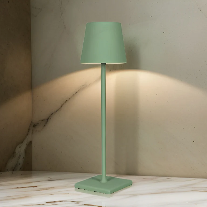 Lampe de table LED sans fil pour intérieur/extérieur, rechargeable, design moderne, lumière d'ambiance portable.