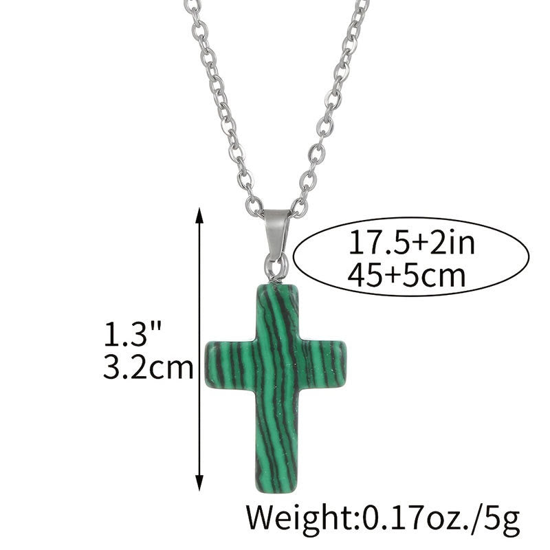 Collier croix avec pendentif en pierres naturelles, bijou femme, force et beauté.