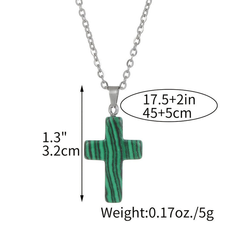 Collier croix avec pendentif en pierres naturelles, bijou femme, force et beauté.
