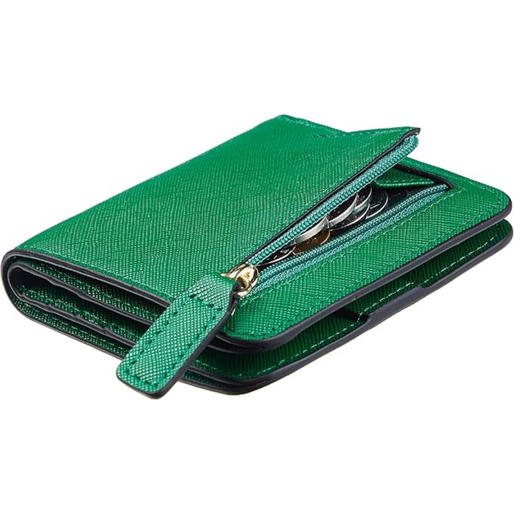 Portefeuille femme en cuir synthétique de qualité, compact, élégant et sécurisé RFID pour usage quotidien.