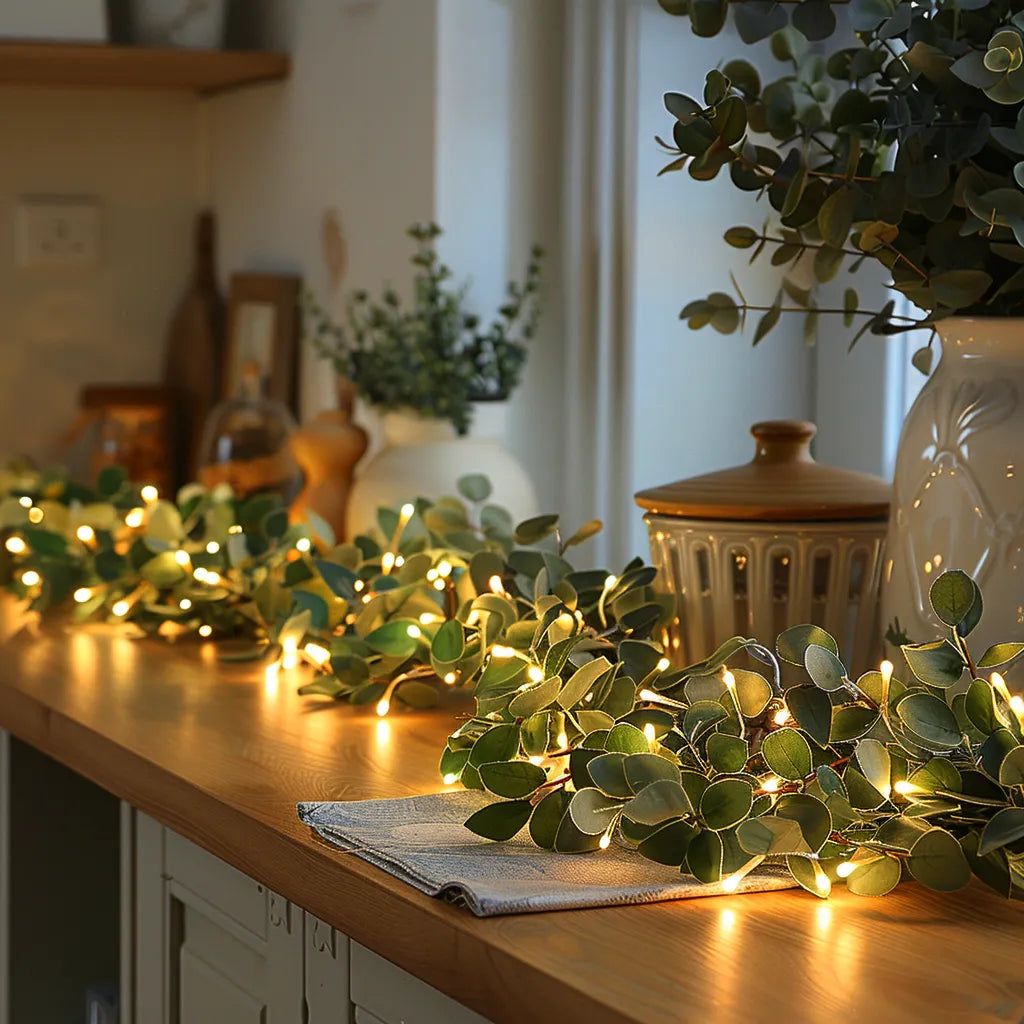 Lierre artificiel lumineux LED pour ambiance végétale bohème, décorez votre intérieur avec nature et lumière douce.