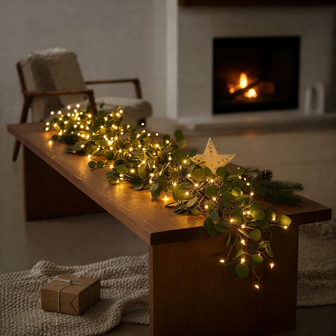 Guirlande LED sans fil lierre artificiel pour une décoration intérieure flexible, créant une ambiance bohème naturelle.