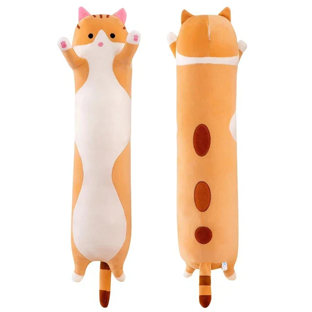 Coussin câlin en peluche chat, très doux, idéal pour un confort réconfortant dans une chambre d'enfant ou adulte.
