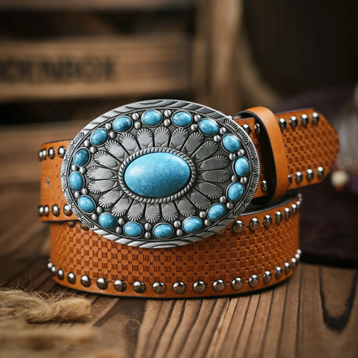 Ceinture tendance western pour homme ou femme, boucle taureau emblématique. Style cowboy unique, accessoire mode distinctif.