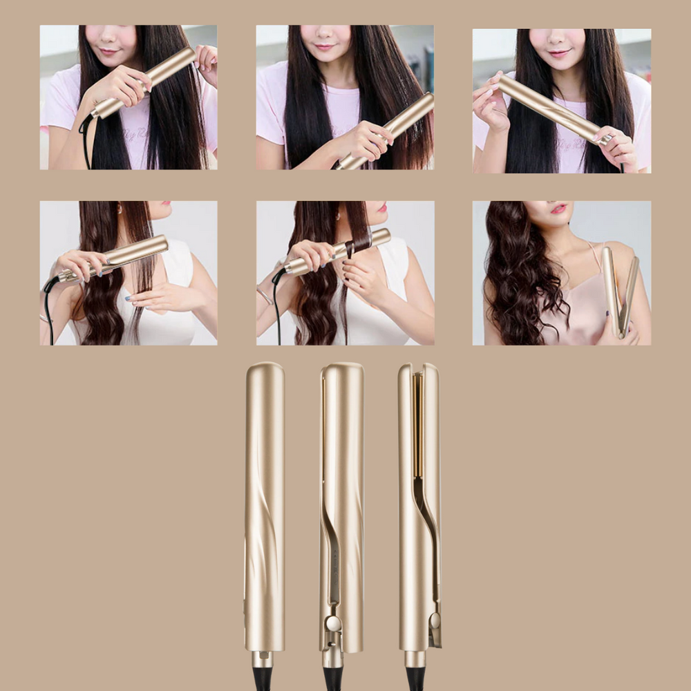Styler KaysHair 2-en-1 pour femmes, coiffage rapide et élégant, lisseur et boucleur combinés.