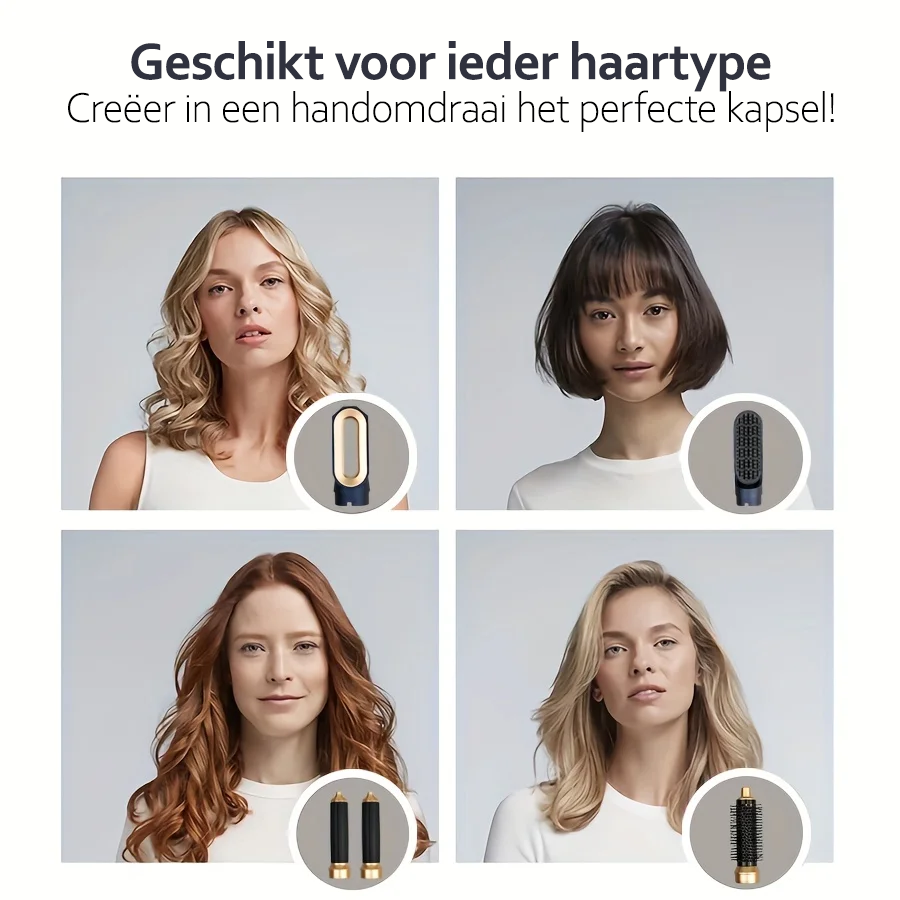Appareil capillaire unisexe 5-en-1 à technologie ionique pour des cheveux brillants, sans frisottis et avec volume.