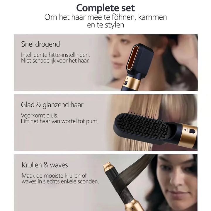 Sèche-cheveux, lisseur et fer à boucler intégrés dans ce styler capillaire 5-en-1 unisexe pour un coiffage polyvalent.