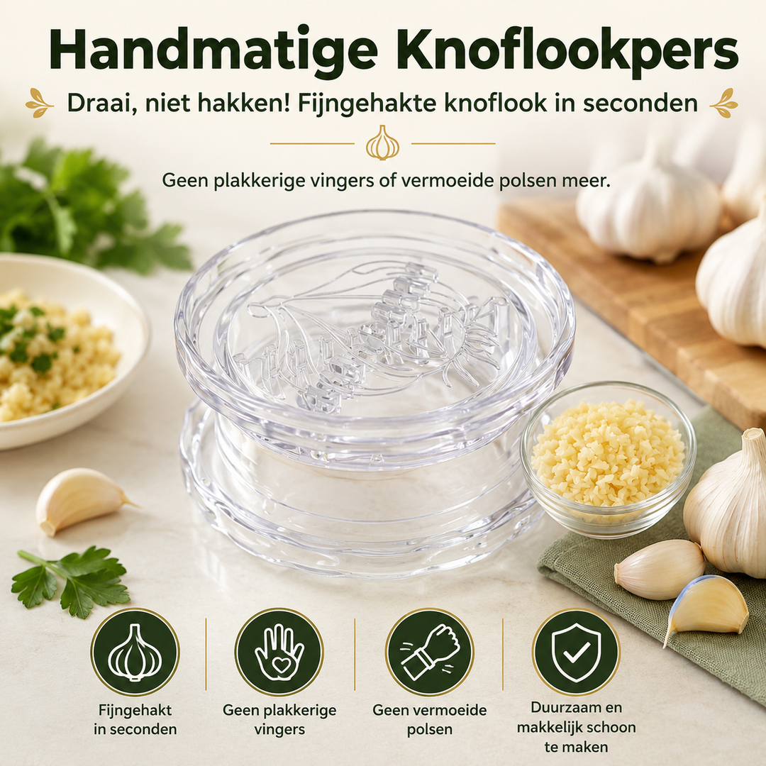 Hachoir manuel multifonction pour hacher l'ail, le gingembre et les herbes rapidement et sans effort en cuisine.