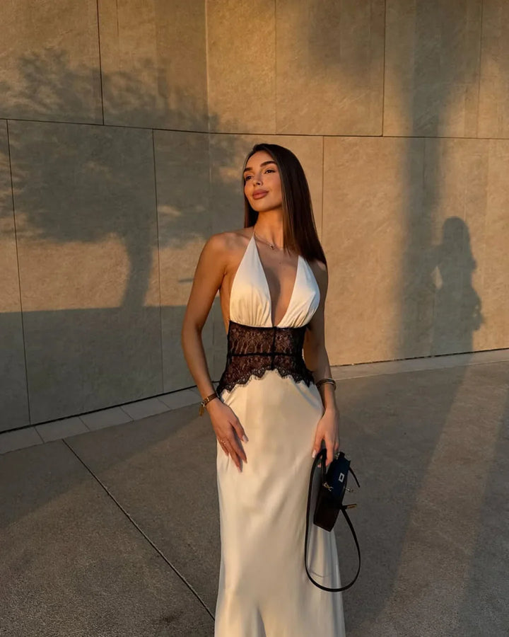 Robe de soirée longue femme halter chic, avec fente audacieuse, parfaite pour le printemps/été.