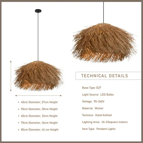 Luminaire rotin artisanal, fait main, style bohème pour éclairage unique et naturel.
