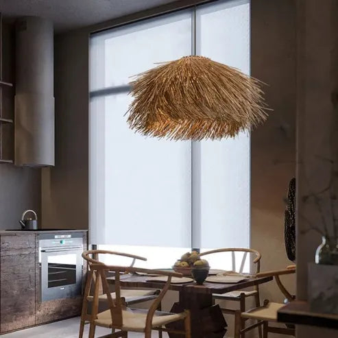 Lampe suspendue rotin fait main, design bohème scandinave, éclairage naturel salon.