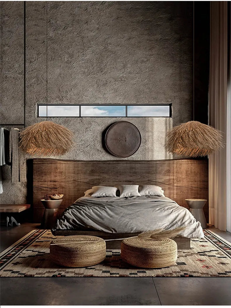 Lampe artisanale rotin, design unique, crée ambiance naturelle et chaleureuse intérieure.