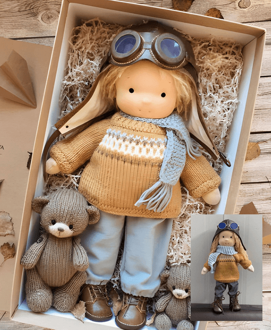 Poupée Lana Waldorf faite main, douce, durable en coton bio pour jeu imaginatif enfant.
