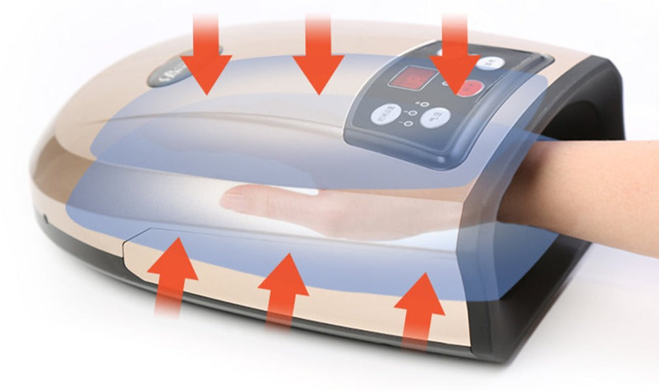 Appareil de massage des mains ergonomique, intelligent, offrant compression et chaleur pour soulager l'arthrite.