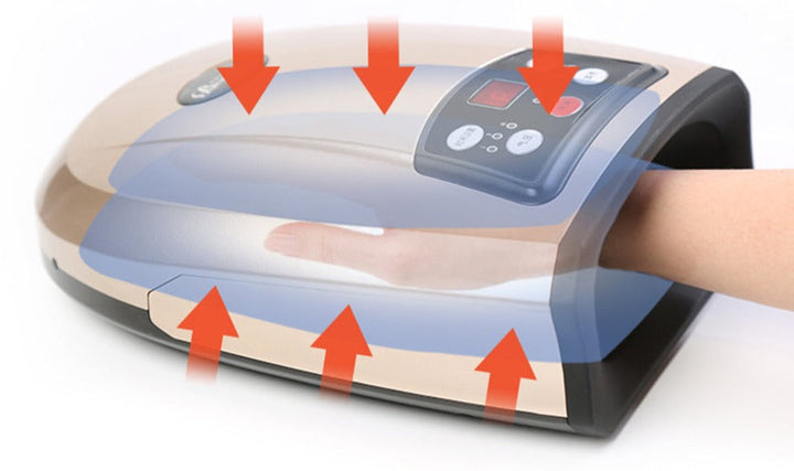 Appareil de massage des mains ergonomique, intelligent, offrant compression et chaleur pour soulager l'arthrite.