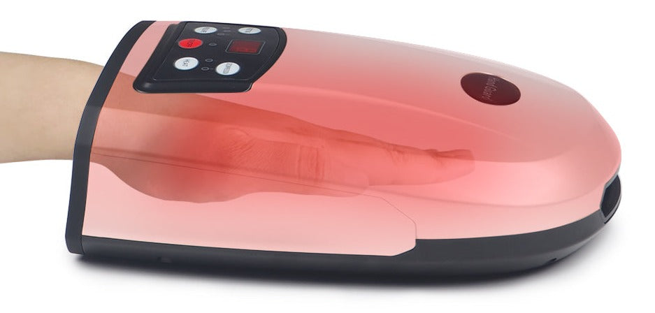 Masseur intelligent avec compression air & chaleur pour arthrite, douleurs mains, bien-être. Confort sans fil.