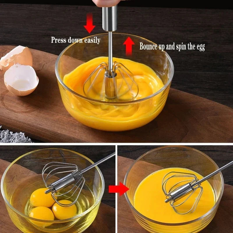 Ustensile de cuisine rapide en inox, ce fouet manuel semi-automatique facilite le mélange des ingrédients.