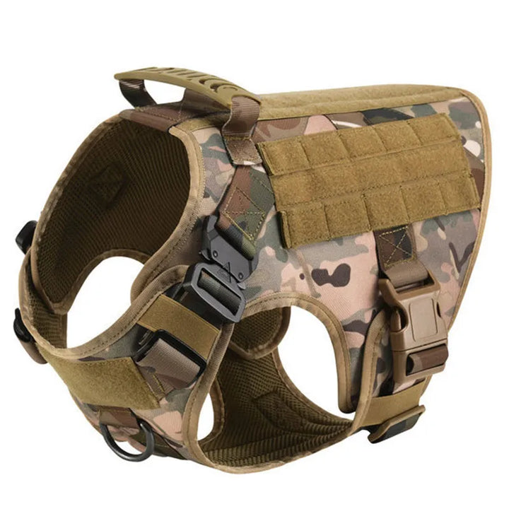 Harnais tactique réglable anti-traction pour chien, idéal plein air & entraînement. Confortable et durable pour aventure.
