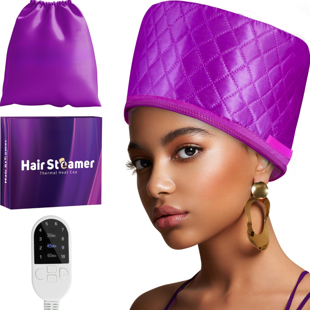 Bonnet chauffant pour soins profonds des cheveux. Idéal masque capillaire & hydratation thermique femme.