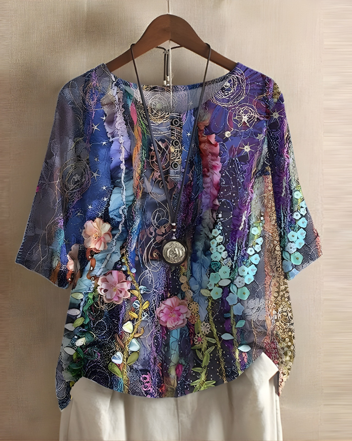 Haut femme tendance à imprimé géométrique. Idéal pour toute saison, mode décontractée féminine et look stylé.