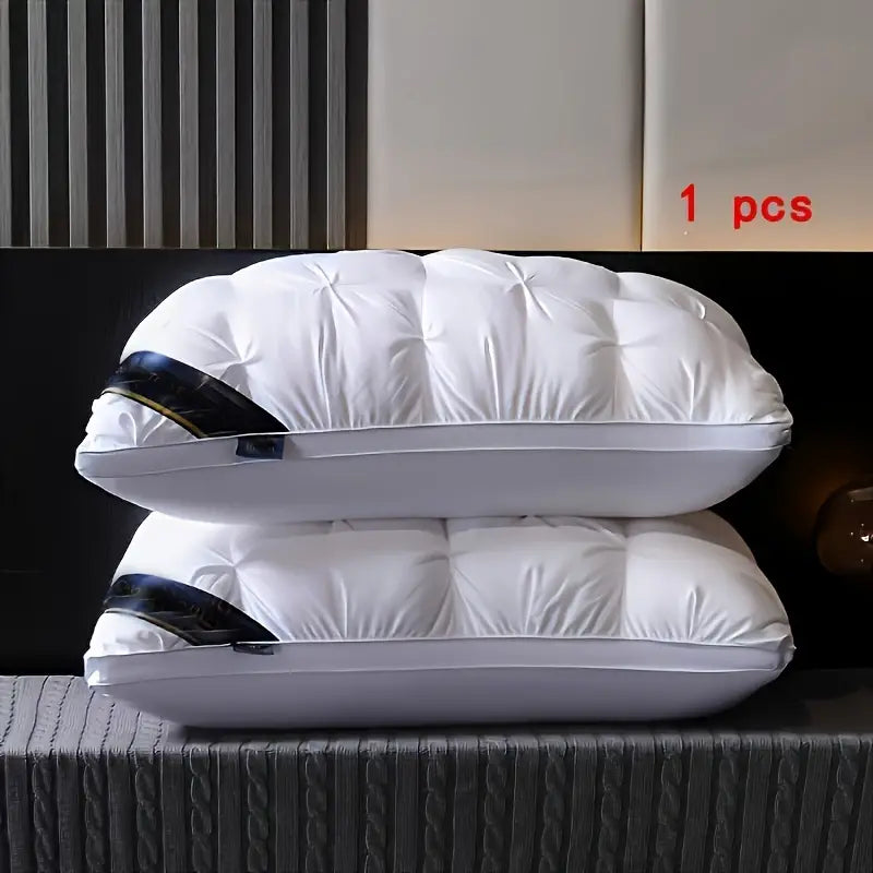 Coussin ergonomique blanc hypoallergénique et lavable, offre un soutien cervical pour adultes et un confort optimal.