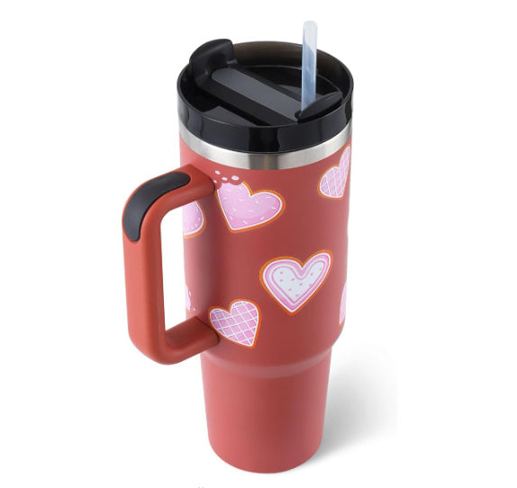 Tasse isolante grande capacité, pour boissons chaudes/froides, avec poignée et paille.