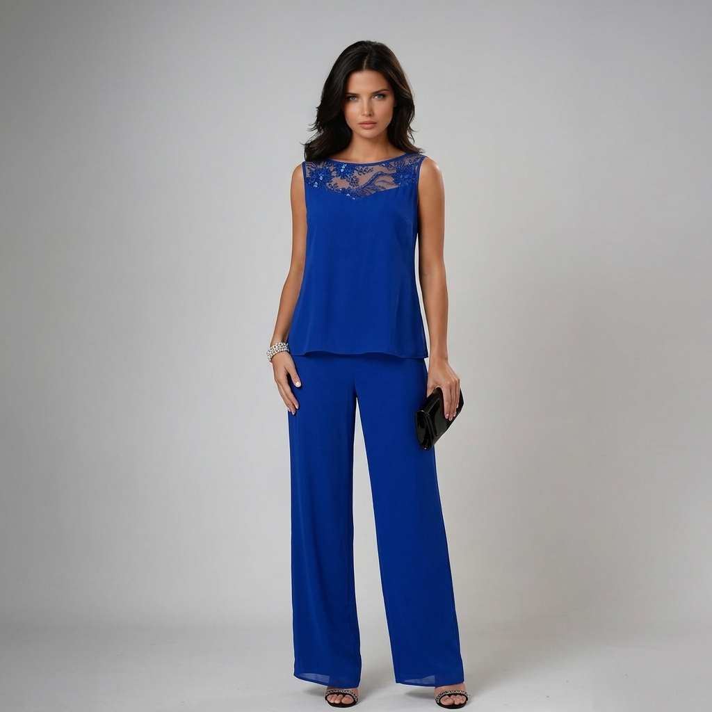 Tenue cérémonie femme violette 3 pièces: pantalon large, top & veste. Fluide et élégante pour soirée.