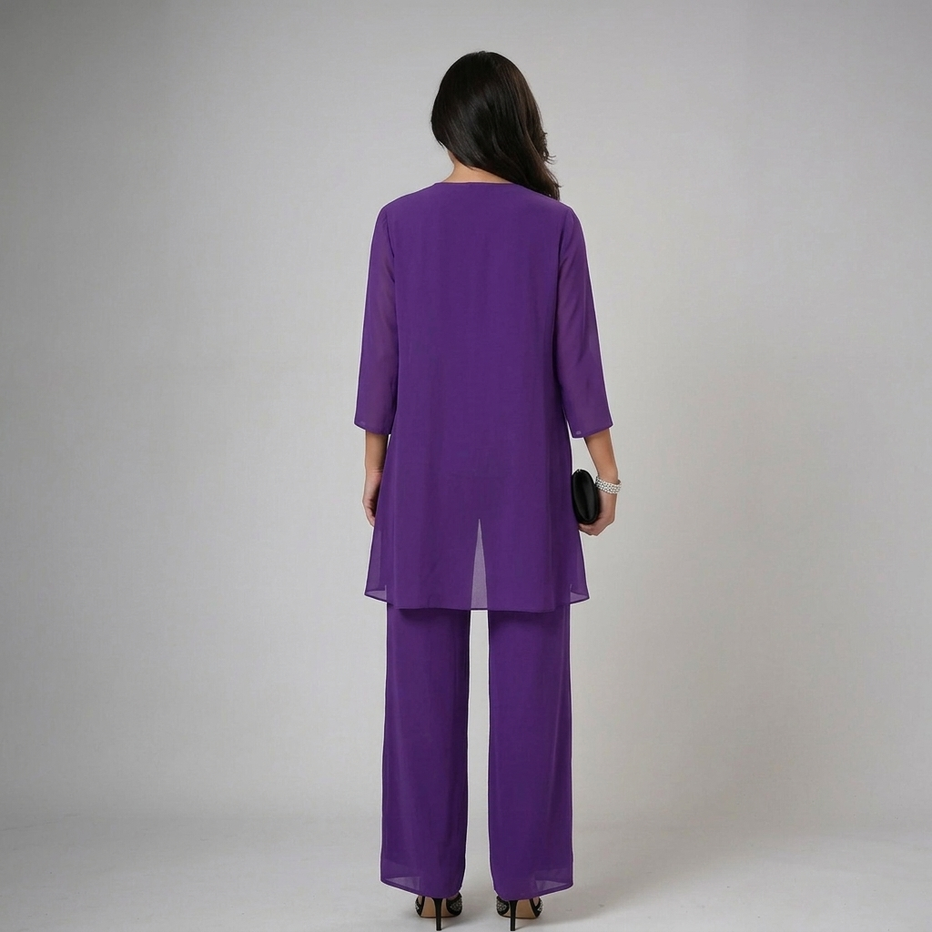 Ensemble fluide femme printemps-été 3 pièces: pantalon, top & veste légère. Chic & confortable.