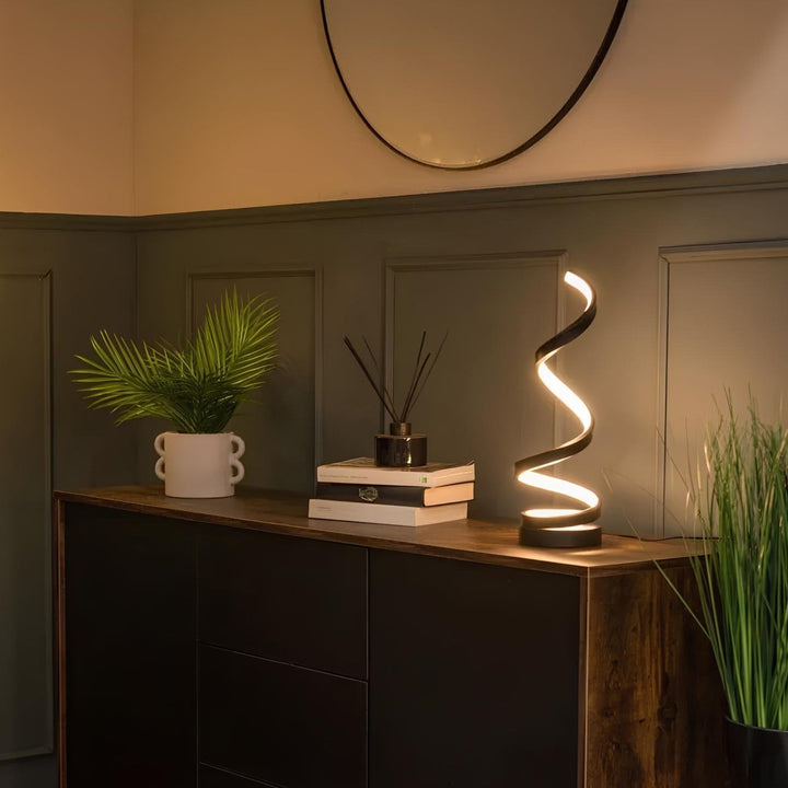 Éclairage sans fil LED spiralé, lampe de table dimmable. Rechargeable USB, design contemporain pour tout espace.