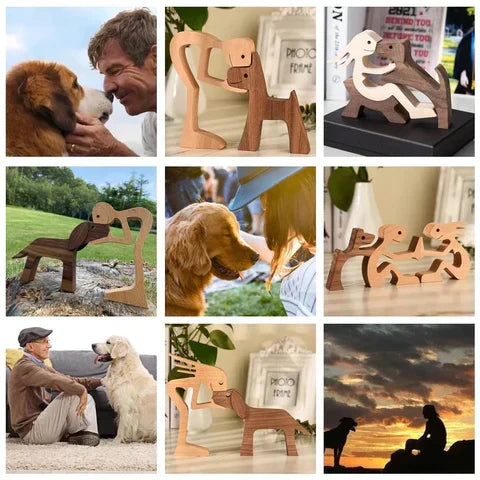 Magnifique figurine de chien en bois, sculpture artisanale faite main, idéale pour décorer votre foyer.