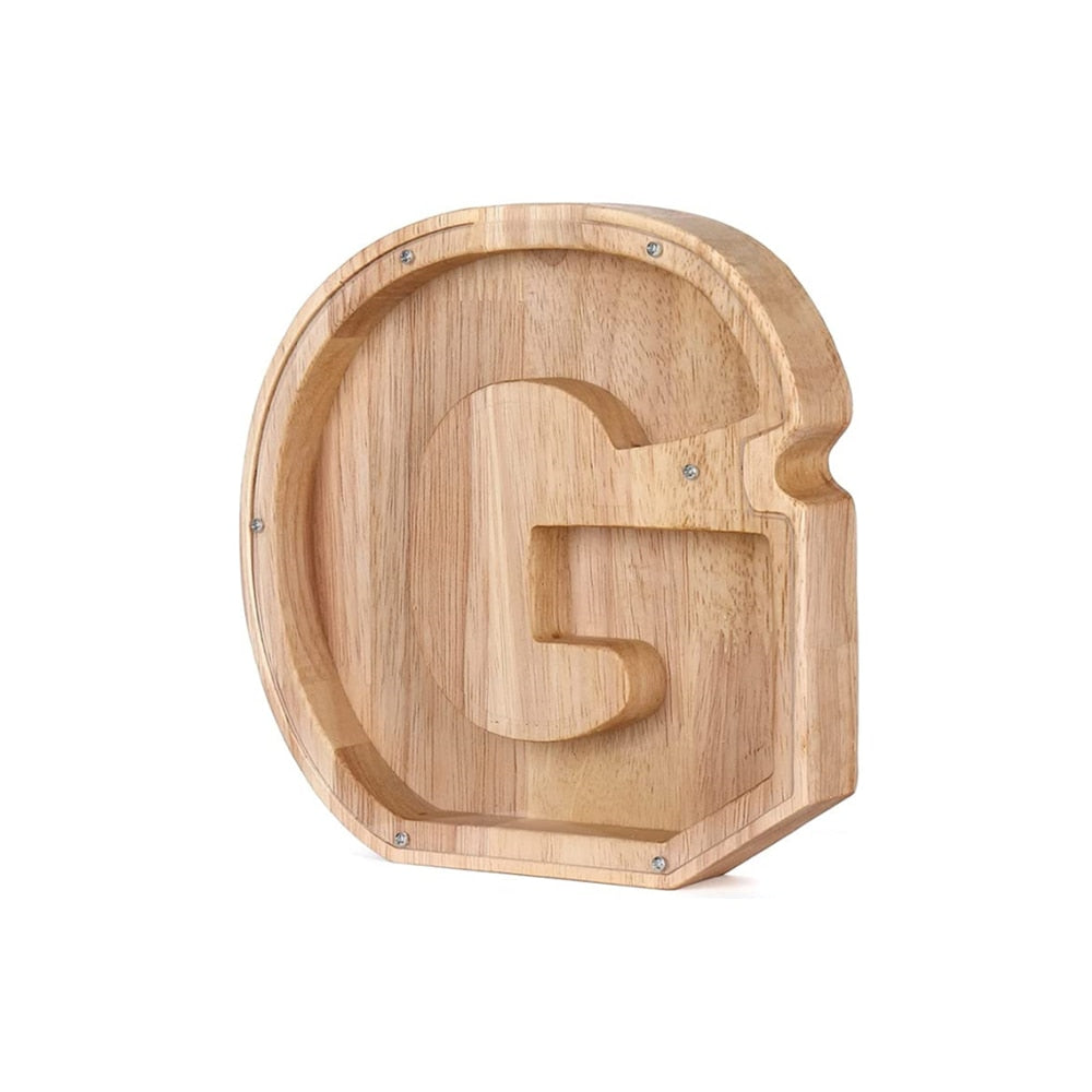 Tirelire alphabet en bois, pour apprendre les lettres tout en s'amusant à économiser.