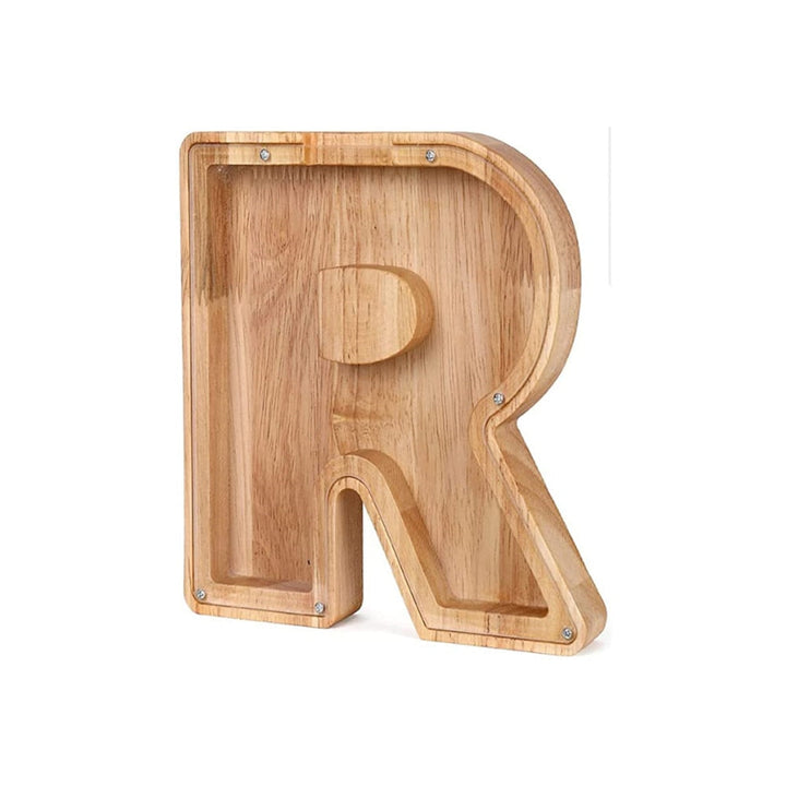 Tirelire en bois enfant avec la lettre "M", décorative et fonctionnelle.