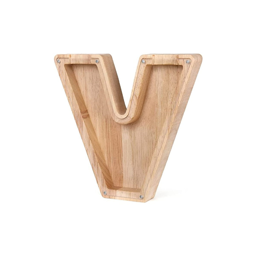 Tirelire éducative en bois naturel, collection de lettres de l'alphabet pour enfants.