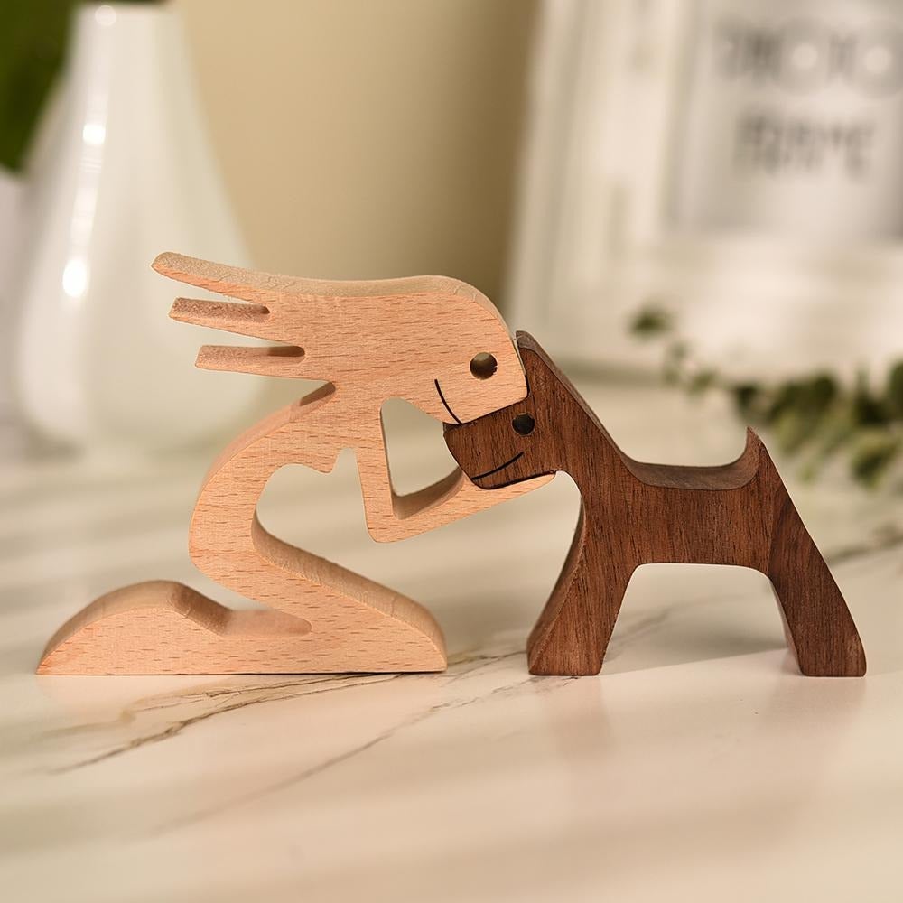 Cadeau original pour amoureux des chiens: figurine décorative en bois sculptée, design rustique unique.