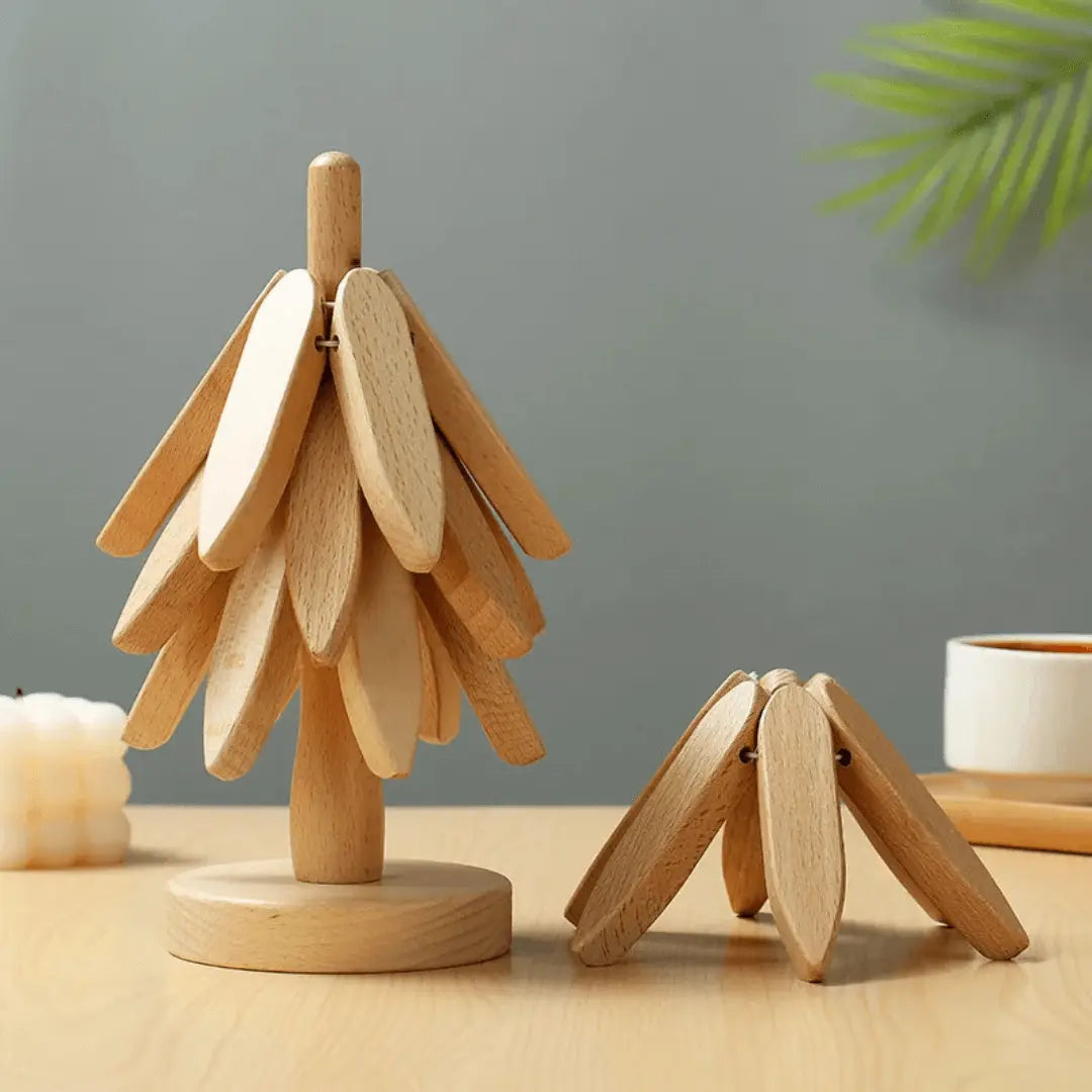 Sous-verres écologiques en bois de noyer/cendre, offrant une protection élégante pour toutes les surfaces de table.