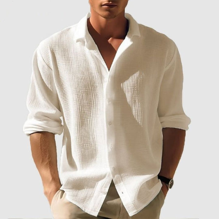 Chemise homme casual chic manches longues, col classique, polyvalente pour bureau ou quotidien, vêtements homme.