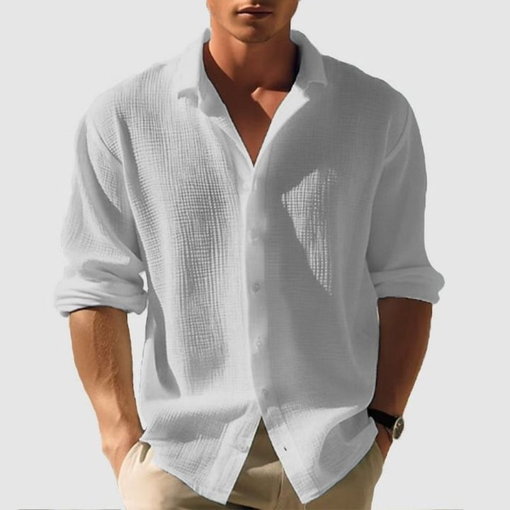 Chemise homme manches longues coupe regular, élégante et polyvalente, parfaite pour le bureau ou style quotidien.